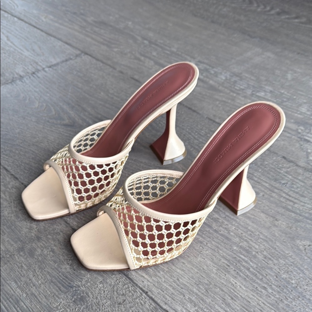 Amina Muaddi Beige Mesh Lupita Heels, 39